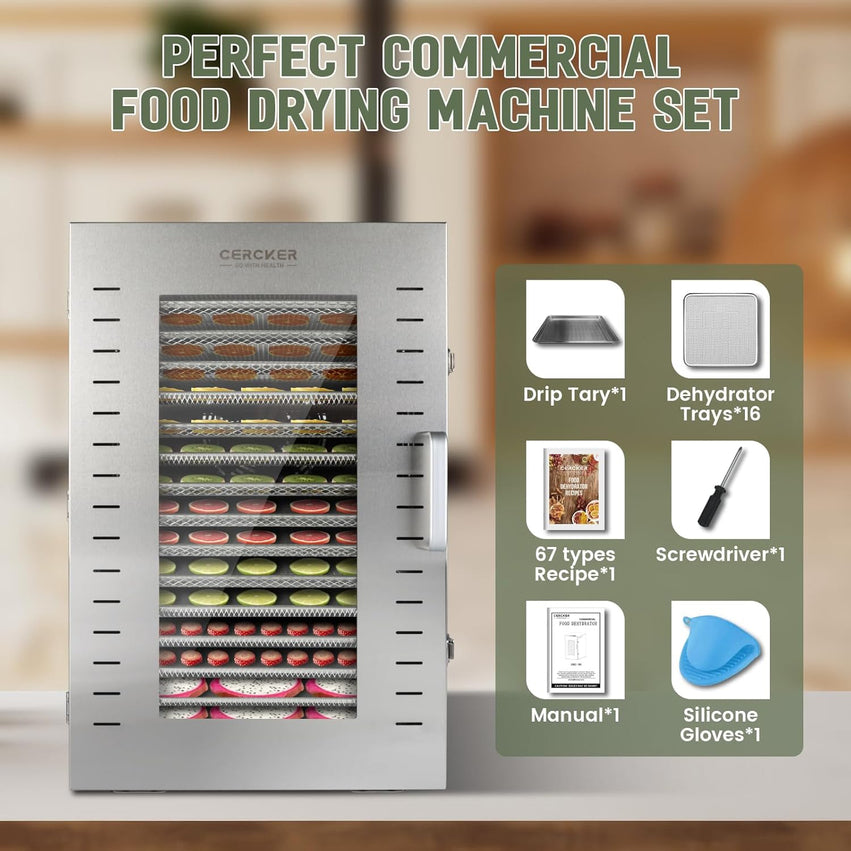 Commercial Food Dehydrator 16 Trays 1500W 70-190 F Large