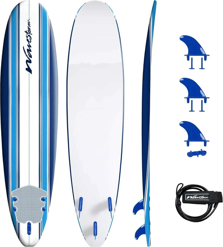 Wavestorm 8ft Classic Surfboard // Foam Wax Free Soft Top Longboard for Adults and Kids of All Levels of Surfing