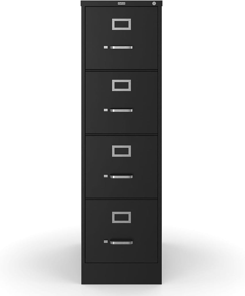 STAPLES 4-Drawer File Cabinet, Lockable, Black, 25"D x 15"W
