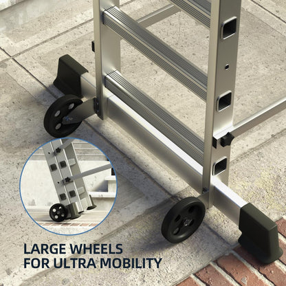 Foldable Scaffolding Ladder, Multipurpose Rolling Work Platform, Scaffold Tower, Ladder Stool Bench, Adjustable Platform, 330 Lbs Duty Rate