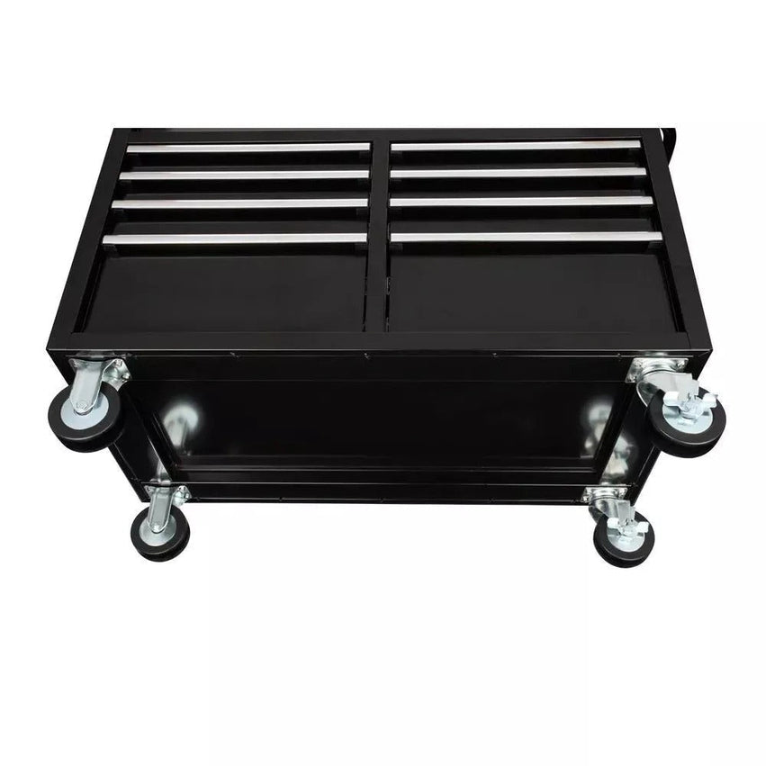Gloss Black 46 9-Drawer Mobile Tool Chest Workbench with Power Strip & Solid Wood Top