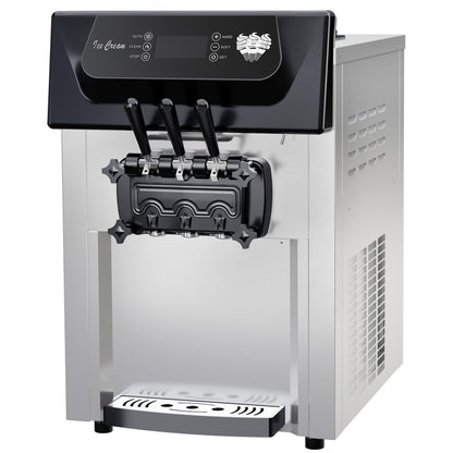 2200W Commercial Ice Cream Machine, 3 Flavor Soft Serve Ice Cream Machine, 5.3-7.4 Gal/Hr, with LCD Touch Screen, Automatic Cleaning, High Productivity for Home Snack Bar & Restaurants