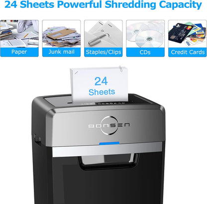 Heavy Duty Paper Shredder, 24-Sheet Cross-Cut Shredder, 40-Min Continuous Running Time, Commercial Grade Shredder for Office, 9-Gallon Big Basket, 55dB Super Quiet, P-4 High Security (S3105)