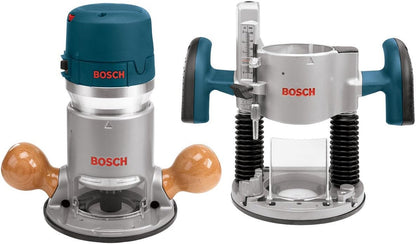 BOSCH 1617EVSPK Wood 12 Amp Router Tool Combo Kit 2.25 Horsepower Plunge Router & Fixed Base with a Variable Speed