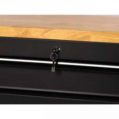Heavy Duty 61 in. W x 23 in. D 15-Drawer Mobile Workbench with Solid Wood Top