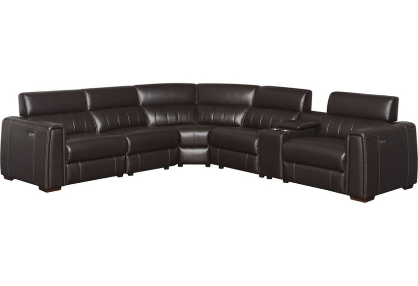 4-SEAT POWER RECLINING LEATHER SECTIONAL SOFA WITH OUTLETS AND USB PORTS